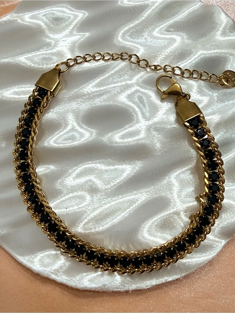 Gold Plated and Black Braided Chain Bracelet - Women Jewelry